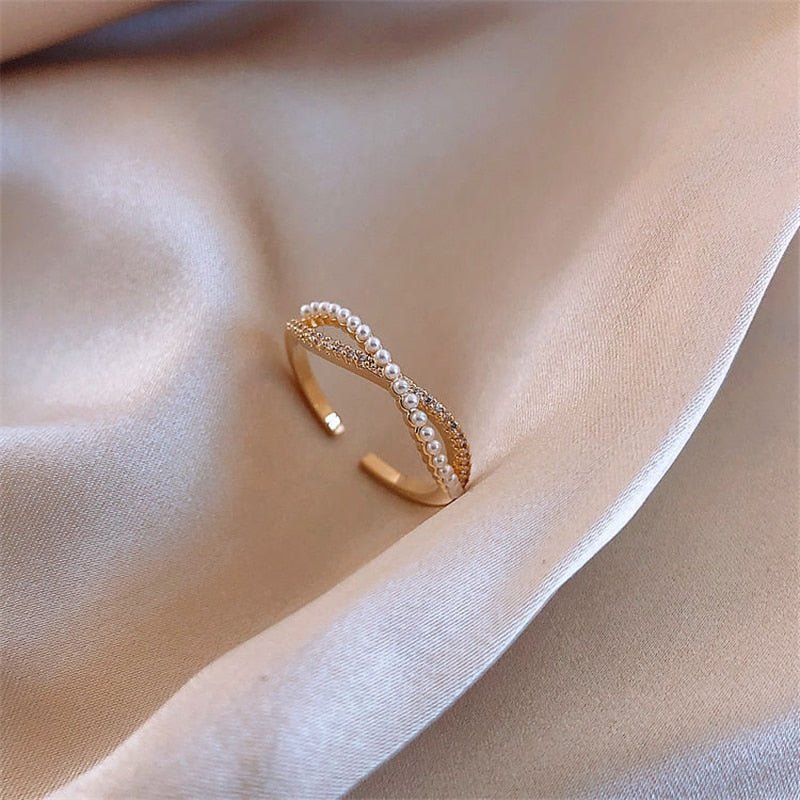 LATS Luxury Gold Color Pearl Zircon Rings for Woman Vintage Sexy Open Ring Party Joint Ring Fashion Elegant Jewelry Gifts | 0 | Tage-Active