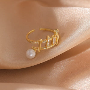 LATS Luxury Gold Color Pearl Zircon Rings for Woman Vintage Sexy Open Ring Party Joint Ring Fashion Elegant Jewelry Gifts | 0 | Tage-Active