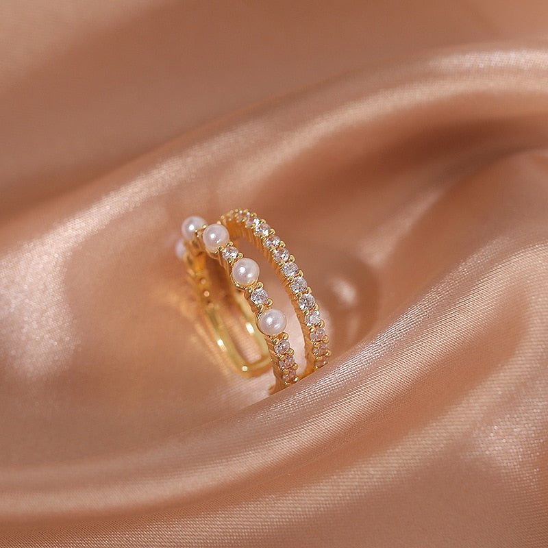 LATS Luxury Gold Color Pearl Zircon Rings for Woman Vintage Sexy Open Ring Party Joint Ring Fashion Elegant Jewelry Gifts - TageUnlimited