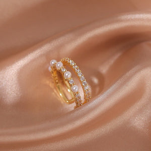 LATS Luxury Gold Color Pearl Zircon Rings for Woman Vintage Sexy Open Ring Party Joint Ring Fashion Elegant Jewelry Gifts - TageUnlimited
