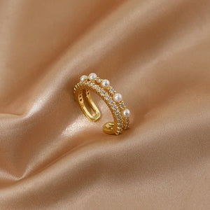 LATS Luxury Gold Color Pearl Zircon Rings for Woman Vintage Sexy Open Ring Party Joint Ring Fashion Elegant Jewelry Gifts | 0 | Tage-Active