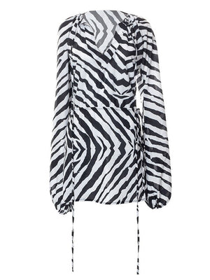 Long Sleeve Zebra Print Mini Dress Women Sexy High Waist Bandage Beach Dresses  Casual Fashion Female See Through Dress | 0 | TageUnlimited