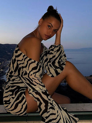 Long Sleeve Zebra Print Mini Dress Women Sexy High Waist Bandage Beach Dresses  Casual Fashion Female See Through Dress | 0 | TageUnlimited