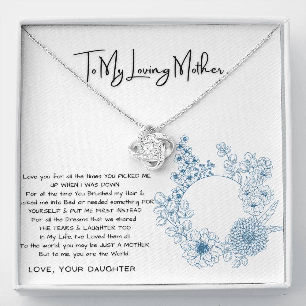Love Knot Necklace - To my Beloved Mother | Jewelry | C30011TG, C30011TR, christmas gifts, daughter necklace, daughter necklace from dad, gift-for-daughter, Gifts, gifts for christmas, Love Knot Necklace, lx-C30011, mother daughter necklace, mother daughter necklace set, mother daughter necklaces, necklace, Necklace Gifts, Necklaces, necklaces gifts, PB23-WOOD, PROD-728713, PT-922, TNM-1, USER-43062, white gold love knot necklace, White Gold Necklace | TageUnlimited