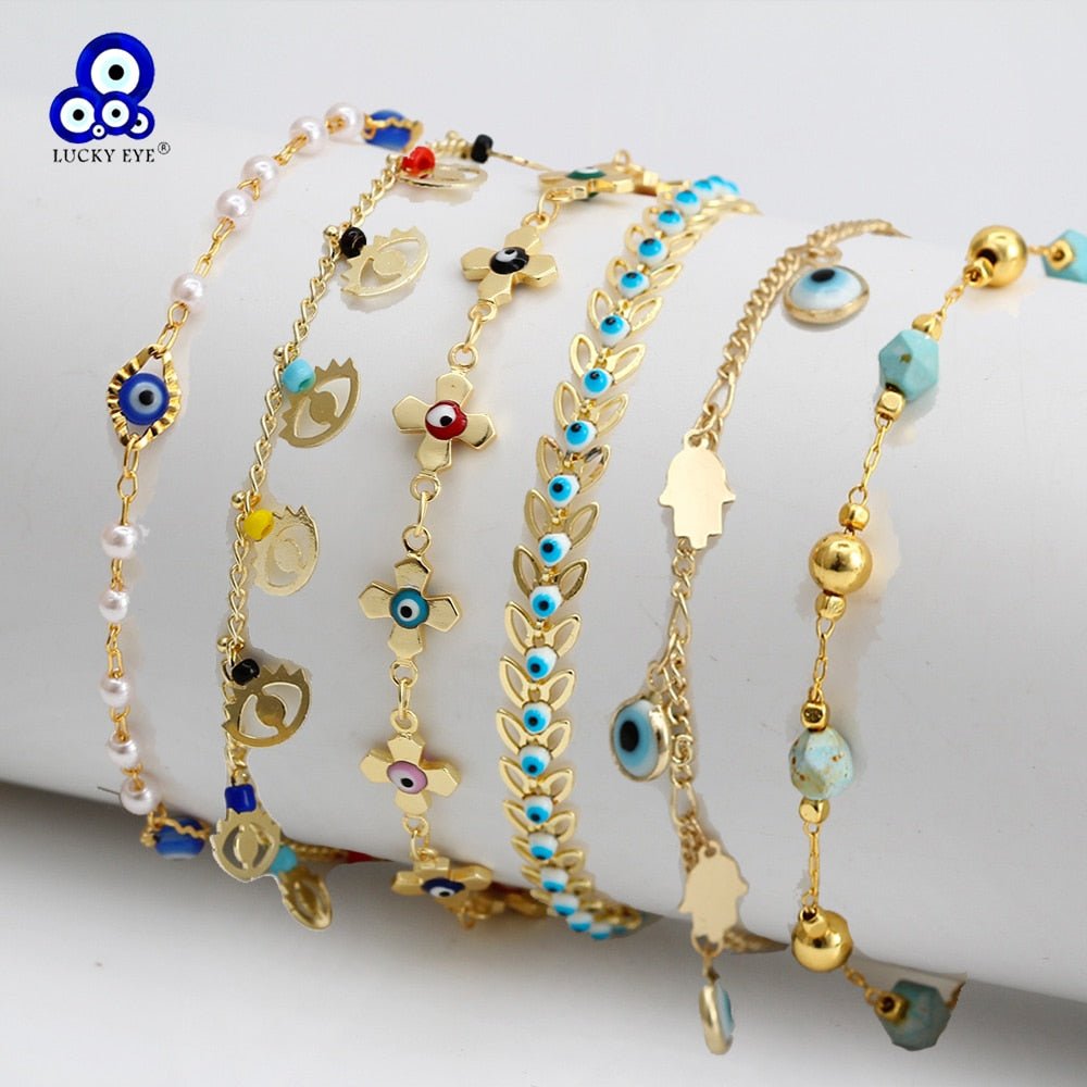 Lucky Eye Cross Heart Fatima Hand Charm Bracelet Adjustable Drip Oil Turkish Evil Eye Bracelet for Women Girls Jewelry BE461 | 0 | Tage-Active