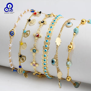 Lucky Eye Cross Heart Fatima Hand Charm Bracelet Adjustable Drip Oil Turkish Evil Eye Bracelet for Women Girls Jewelry BE461 | 0 | Tage-Active