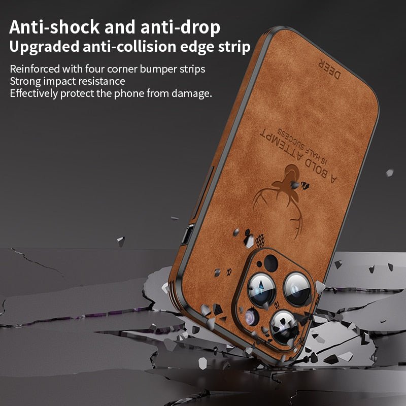 Luxury Deer Leather Phone Case For iPhone 14 13 12 Pro Max Lens Glass Bumper Shockproof Silicone Cellphone Cover Fundas Coque | 0 | TageUnlimited