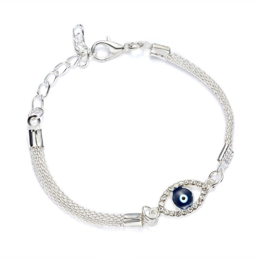 Luxury Silver Plated CZ Crystal Blue Evil Eye Bracelet Turkish Lucky Hand Heart Butterfly Charm Bracelet for Women Men Jewelry | 0 | Tage-Active