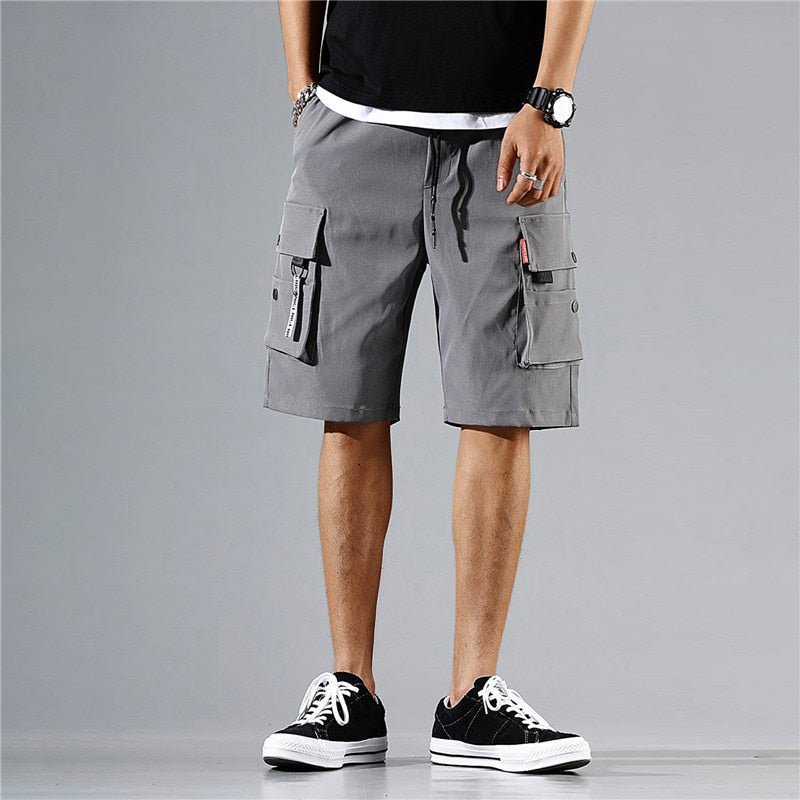 Men Cargo Shorts Tactical Joggers Shorts Work Casual Pants Male Multi Pockets Buttons Loose Wide Leg Knee Length Summer Shorts | TageUnlimited