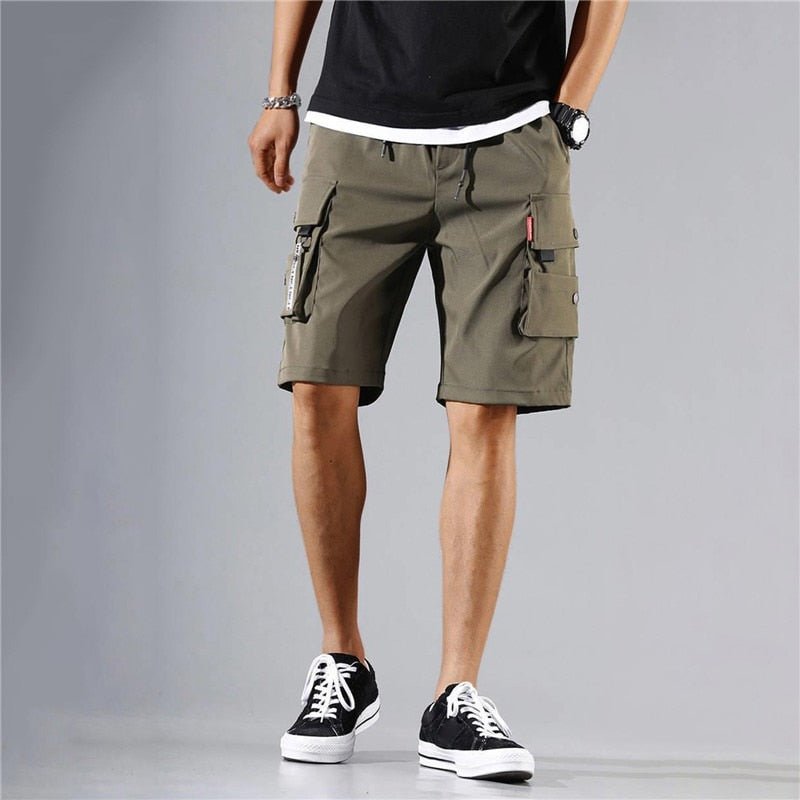 Men Cargo Shorts Tactical Joggers Shorts Work Casual Pants Male Multi Pockets Buttons Loose Wide Leg Knee Length Summer Shorts | TageUnlimited
