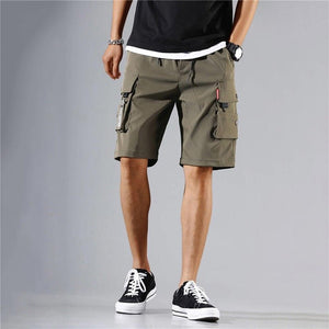 Men Cargo Shorts Tactical Joggers Shorts Work Casual Pants Male Multi Pockets Buttons Loose Wide Leg Knee Length Summer Shorts | TageUnlimited
