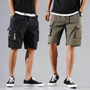Men Cargo Shorts Tactical Joggers Shorts Work Casual Pants Male Multi Pockets Buttons Loose Wide Leg Knee Length Summer Shorts | TageUnlimited