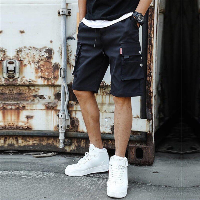Men Cargo Shorts Tactical Joggers Shorts Work Casual Pants Male Multi Pockets Buttons Loose Wide Leg Knee Length Summer Shorts | TageUnlimited