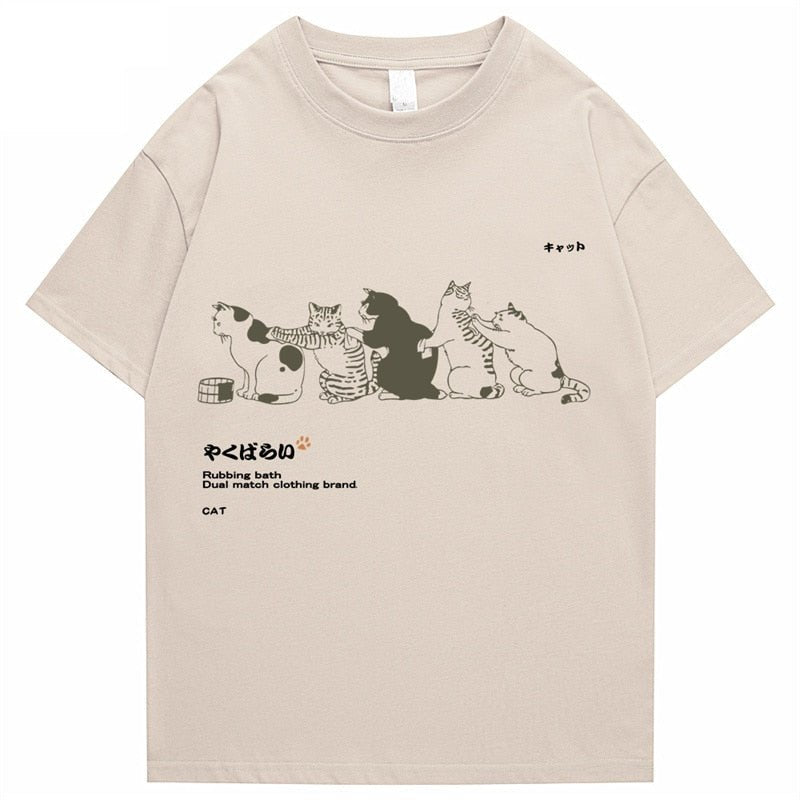 Men Hip Hop T Shirt Streetwear Japanese Kanji Harajuku Funny Cat T-Shirt Summer Short Sleeve Tops Tees Cotton Print Tshirts | 0 | Tage-Active