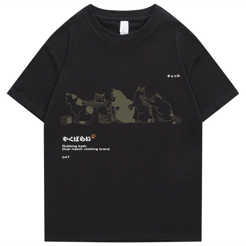 Men Hip Hop T Shirt Streetwear Japanese Kanji Harajuku Funny Cat T-Shirt Summer Short Sleeve Tops Tees Cotton Print Tshirts | 0 | Tage-Active