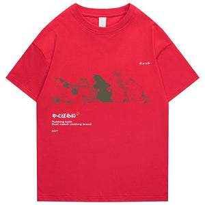 Men Hip Hop T Shirt Streetwear Japanese Kanji Harajuku Funny Cat T-Shirt Summer Short Sleeve Tops Tees Cotton Print Tshirts | 0 | Tage-Active