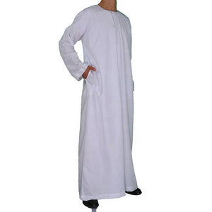 Men Muslim Robe Long Sleeve Solid Color Breathable Robe Round Neck Islam Arabian Robe Men | TageUnlimited