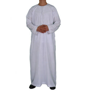 Men Muslim Robe Long Sleeve Solid Color Breathable Robe Round Neck Islam Arabian Robe Men | TageUnlimited