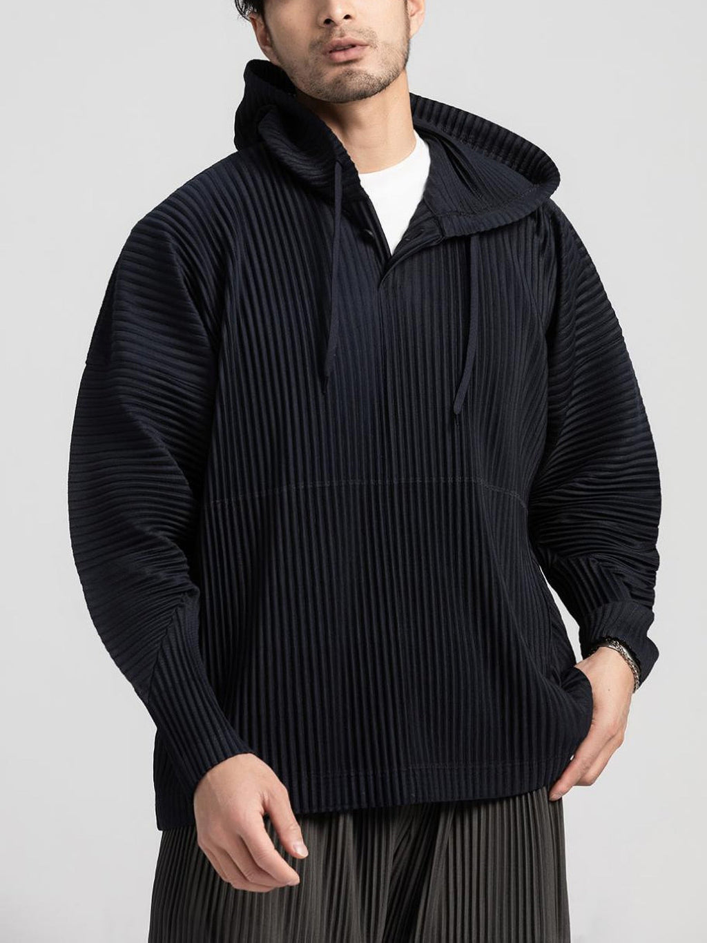 MI TEMPIO Pleated Hooded Sweatshirt Men Solid Pullovers for Men Long Sleeve New In Hoodies Harajuku Streetwear Free Shipping | TageUnlimited