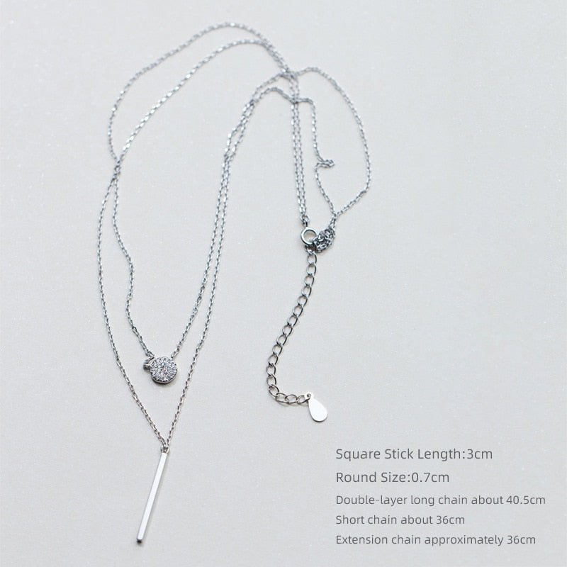 Modian Sterling Silver 925 Shining Zircon Disc Geometric Stick Pendant Necklace for Women Double Layer Necklaace Fine Jewelry | 0 | Tage-Active