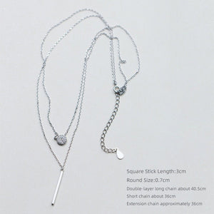 Modian Sterling Silver 925 Shining Zircon Disc Geometric Stick Pendant Necklace for Women Double Layer Necklaace Fine Jewelry | 0 | Tage-Active