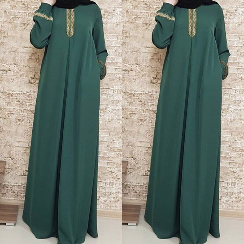 Muslim Abayat Ethnic Style Print Abayas for Women Solid Color Loose Casual Robe Femme Musulman for Middle East Arabia | TageUnlimited