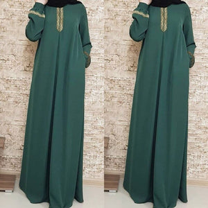 Muslim Abayat Ethnic Style Print Abayas for Women Solid Color Loose Casual Robe Femme Musulman for Middle East Arabia | TageUnlimited