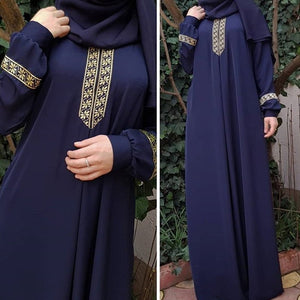 Muslim Abayat Ethnic Style Print Abayas for Women Solid Color Loose Casual Robe Femme Musulman for Middle East Arabia | TageUnlimited