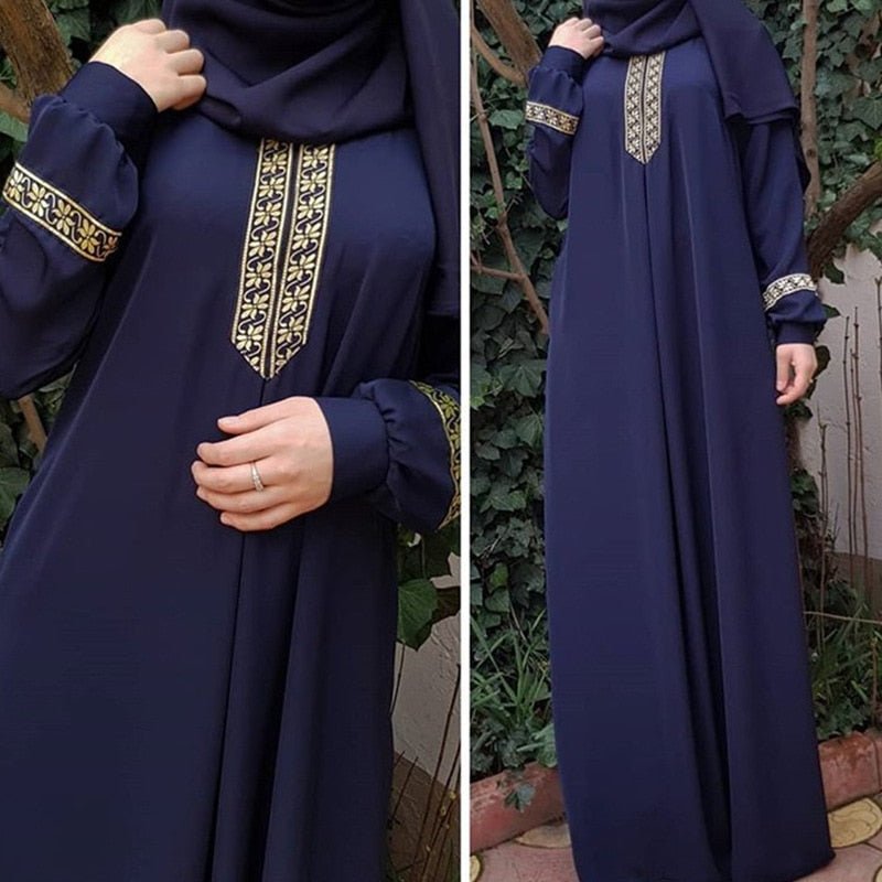 Muslim Abayat Ethnic Style Print Abayas for Women Solid Color Loose Casual Robe Femme Musulman for Middle East Arabia | TageUnlimited