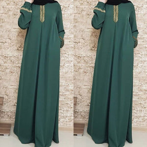 Muslim Abayat Ethnic Style Print Abayas for Women Solid Color Loose Casual Robe Femme Musulman for Middle East Arabia | TageUnlimited