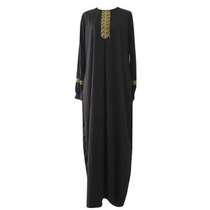 Muslim Abayat Ethnic Style Print Abayas for Women Solid Color Loose Casual Robe Femme Musulman for Middle East Arabia | TageUnlimited