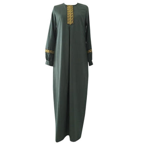 Muslim Abayat Ethnic Style Print Abayas for Women Solid Color Loose Casual Robe Femme Musulman for Middle East Arabia | TageUnlimited