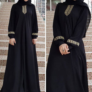 Muslim Abayat Ethnic Style Print Abayas for Women Solid Color Loose Casual Robe Femme Musulman for Middle East Arabia | TageUnlimited