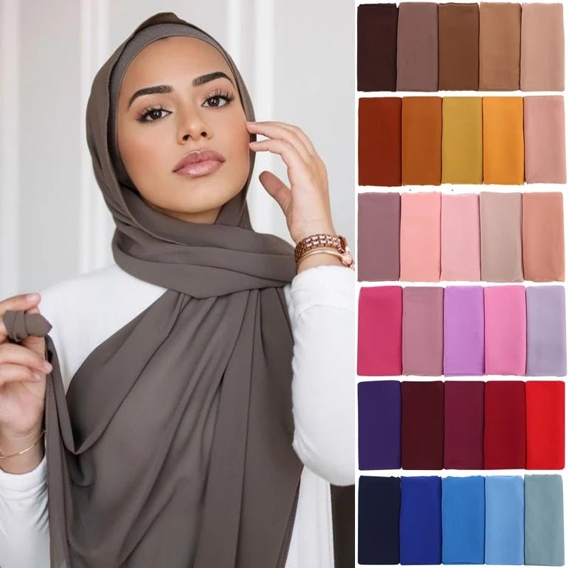 Muslim Chiffon Hijab Scarf Women Long Solid Color Head Wrap For Women Hijabs Scarves Ladies Muslim Veil Jersey Hijabs 180*70cm | TageUnlimited