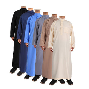 Muslim Fashion Muslim Middle East Men Long Sleeve Arab Crew Neck Islamic Solid Color Kaftan Maxi Dubai Long Jubba Thobe Abaya | TageUnlimited