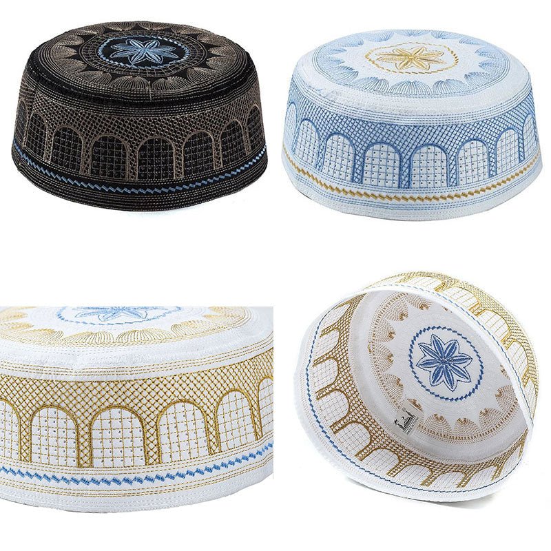 Muslim Hats Polyester Embroidery Arab Men Prayer Worship Hat Turban Musliman Hijab Bonnet Saudi Arabian Islam Jewish India Caps | TageUnlimited