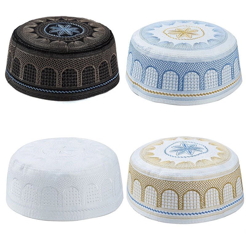 Muslim Hats Polyester Embroidery Arab Men Prayer Worship Hat Turban Musliman Hijab Bonnet Saudi Arabian Islam Jewish India Caps | TageUnlimited