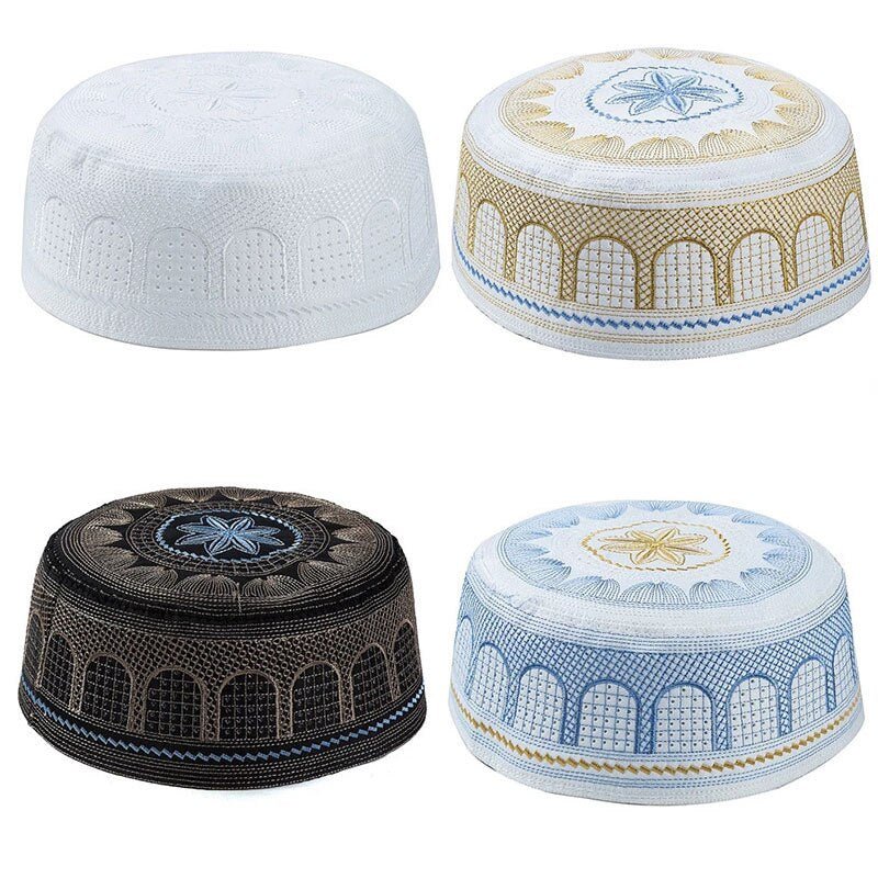Muslim Hats Polyester Embroidery Arab Men Prayer Worship Hat Turban Musliman Hijab Bonnet Saudi Arabian Islam Jewish India Caps | TageUnlimited