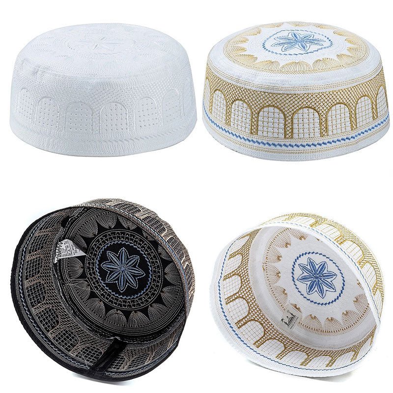 Muslim Hats Polyester Embroidery Arab Men Prayer Worship Hat Turban Musliman Hijab Bonnet Saudi Arabian Islam Jewish India Caps | TageUnlimited