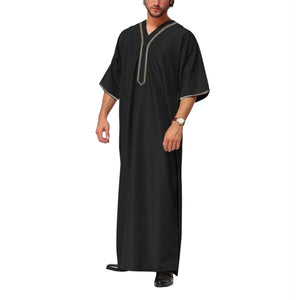 Muslim Men Jubba Thobe Solid Color Button Kimono Middle Robe Saudi Musulman Shirt Stand Collar Islamic Arabic Kaftan Men Abaya | TageUnlimited
