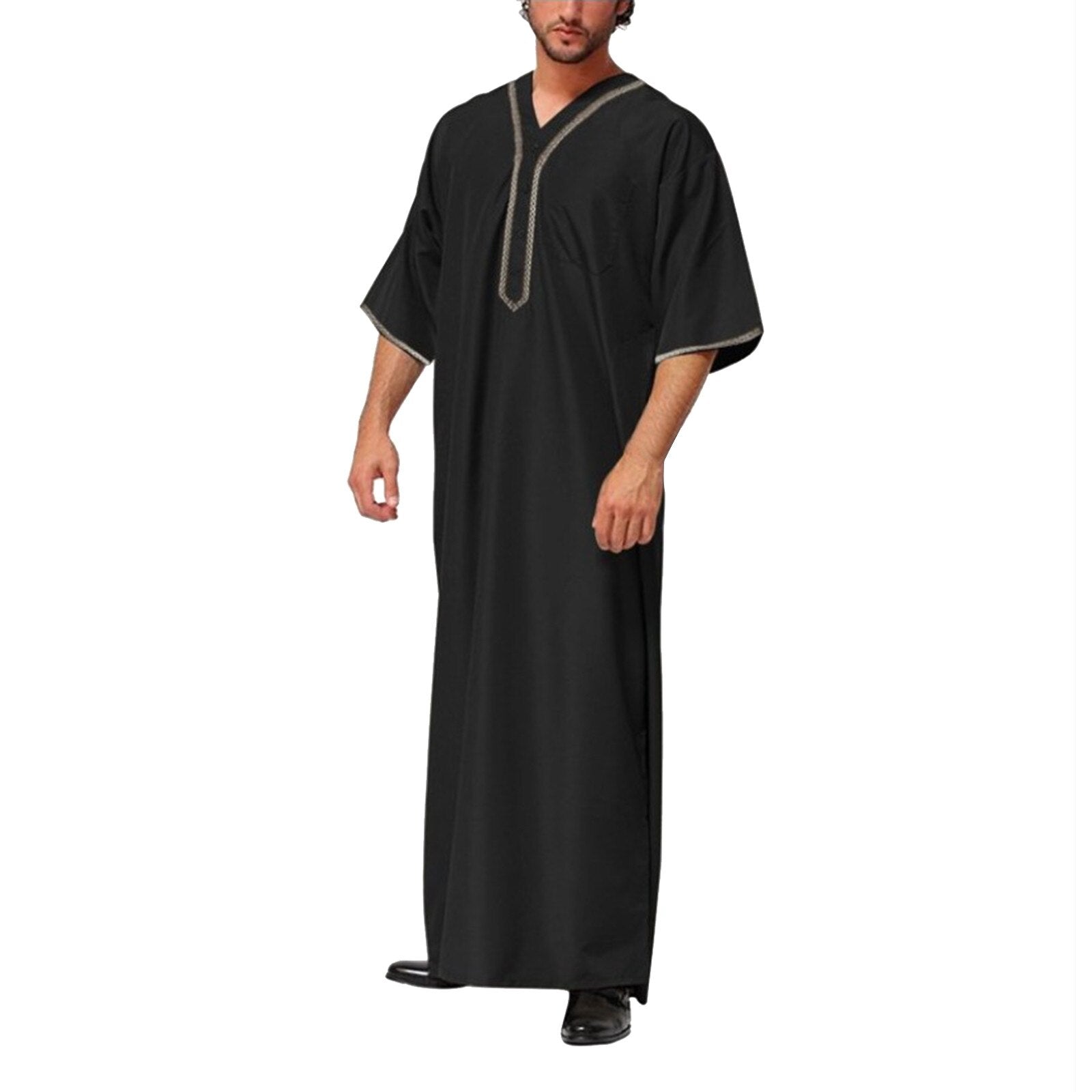Muslim Men Jubba Thobe Solid Color Button Kimono Middle Robe Saudi Musulman Shirt Stand Collar Islamic Arabic Kaftan Men Abaya | TageUnlimited
