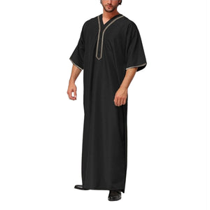Muslim Men Jubba Thobe Solid Color Button Kimono Middle Robe Saudi Musulman Shirt Stand Collar Islamic Arabic Kaftan Men Abaya | TageUnlimited