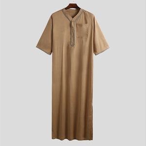 Muslim Men Jubba Thobe Solid Color Button Kimono Middle Robe Saudi Musulman Shirt Stand Collar Islamic Arabic Kaftan Men Abaya | TageUnlimited