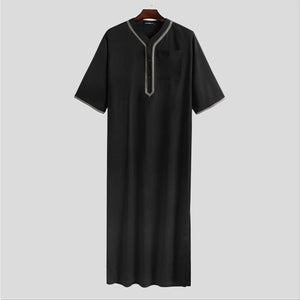 Muslim Men Jubba Thobe Solid Color Button Kimono Middle Robe Saudi Musulman Shirt Stand Collar Islamic Arabic Kaftan Men Abaya | TageUnlimited