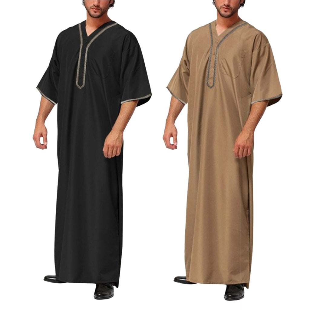 Muslim Men Jubba Thobe Solid Color Button Kimono Middle Robe Saudi Musulman Shirt Stand Collar Islamic Arabic Kaftan Men Abaya | TageUnlimited