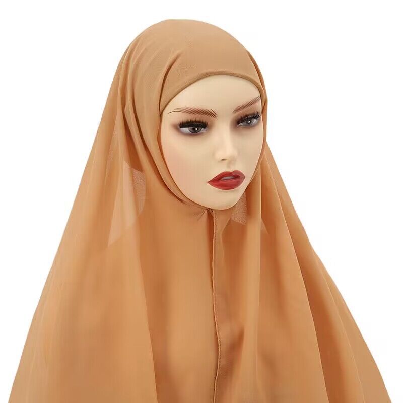 Muslim Women Chiffon Hijab With Cap Bonnet Instant Chiffon Hijab Pinles Shawl Head Scarf Under scarf Caps Cover Headwrap | TageUnlimited
