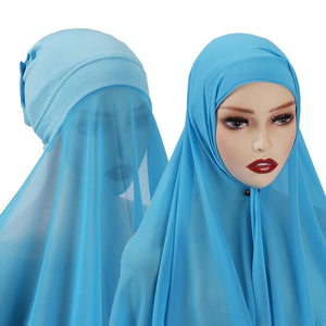 Muslim Women Chiffon Hijab With Cap Bonnet Instant Chiffon Hijab Pinles Shawl Head Scarf Under scarf Caps Cover Headwrap | TageUnlimited
