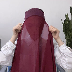 Muslim Women Chiffon Hijab With Cap Bonnet Instant Chiffon Hijab Pinles Shawl Head Scarf Under scarf Caps Cover Headwrap | TageUnlimited