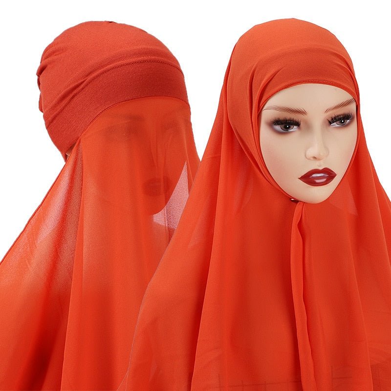 Muslim Women Chiffon Hijab With Cap Bonnet Instant Chiffon Hijab Pinles Shawl Head Scarf Under scarf Caps Cover Headwrap | TageUnlimited