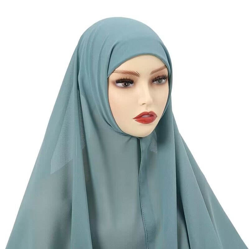 Muslim Women Chiffon Hijab With Cap Bonnet Instant Chiffon Hijab Pinles Shawl Head Scarf Under scarf Caps Cover Headwrap | TageUnlimited